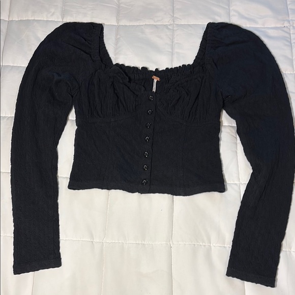 Free People Ladybug Long Sleeve Black Button Down Top - Picture 1 of 16